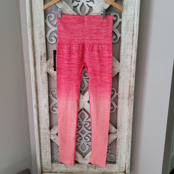 Yelete Women's Stretchy High Fold Over Waist Leggings Coral Ombre Size Small - Picture 4 of 8